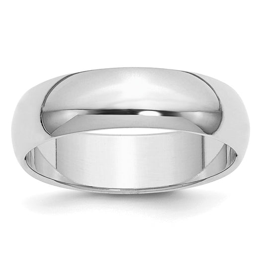Sterling Silver Rhodium-plated 6mm Half-Round Size 10 Band