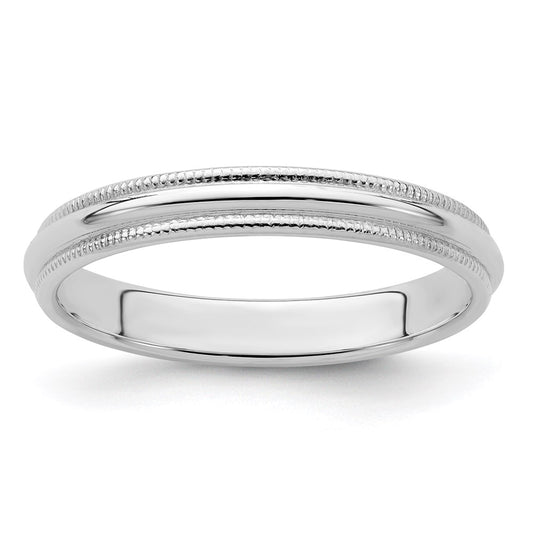 Sterling Silver 3mm Half Round Milgrain Size 10 Band