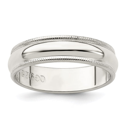 Sterling Silver 5mm Half Round Milgrain Size 10 Band
