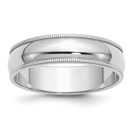 Sterling Silver Rhodium-plated 6mm Half Round Milgrain Size 10 Band