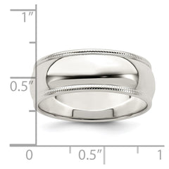 Sterling Silver 7mm Half Round Milgrain Size 10 Band
