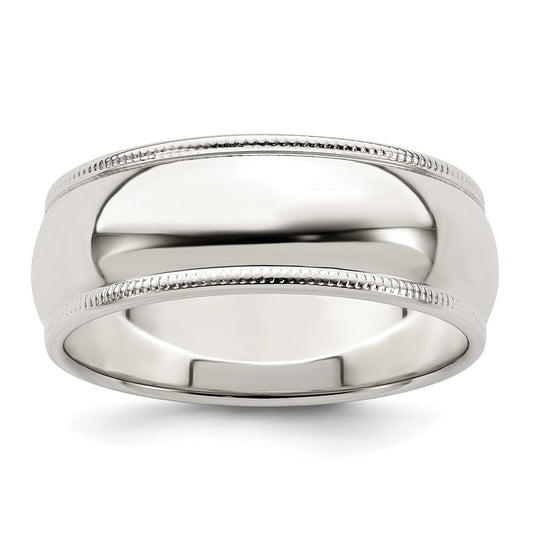 Sterling Silver 7mm Half Round Milgrain Size 10 Band