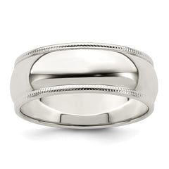 Sterling Silver 7mm Half Round Milgrain Size 10 Band