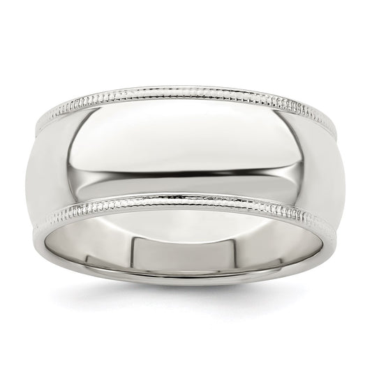 Sterling Silver 8mm Half Round Milgrain Size 10 Band