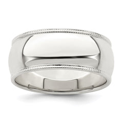 Sterling Silver 8mm Half Round Milgrain Size 10 Band