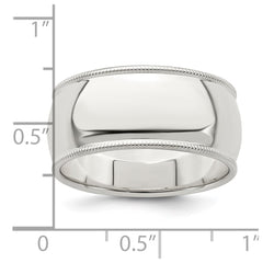 Sterling Silver 9mm Half Round Milgrain Size 10 Band