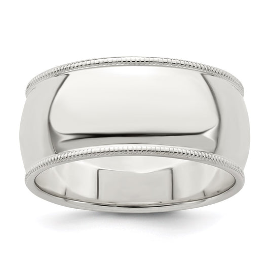 Sterling Silver 9mm Half Round Milgrain Size 10 Band