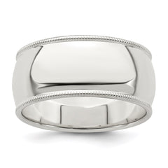Sterling Silver 9mm Half Round Milgrain Size 10 Band