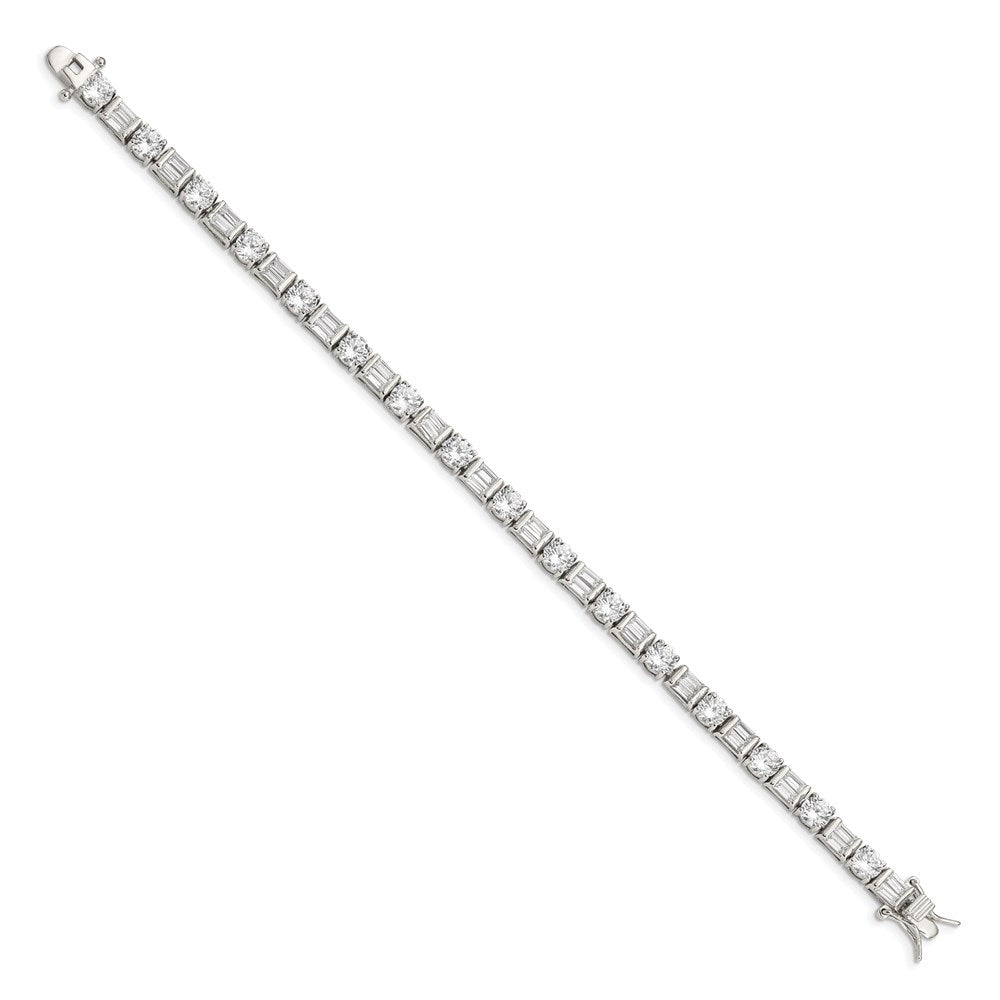 Sterling Silver Rhodium-plated Baguette and Round CZ Bracelet QX111CZ