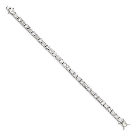 Sterling Silver Rhodium-plated Baguette and Round CZ Bracelet QX111CZ