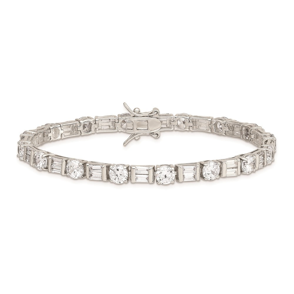 Sterling Silver Rhodium-plated Baguette and Round CZ Bracelet QX111CZ