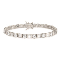 Sterling Silver Rhodium-plated Baguette and Round CZ Bracelet QX111CZ