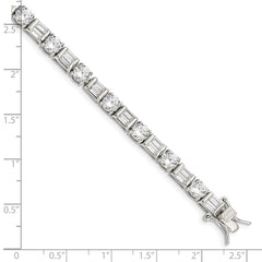 Sterling Silver Rhodium-plated Baguette and Round CZ Bracelet QX111CZ