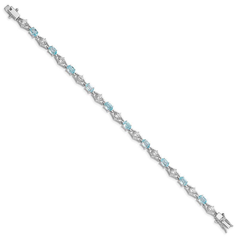 Sterling Silver Rhodium-plated Blue Topaz & CZ Bracelet QX151BT
