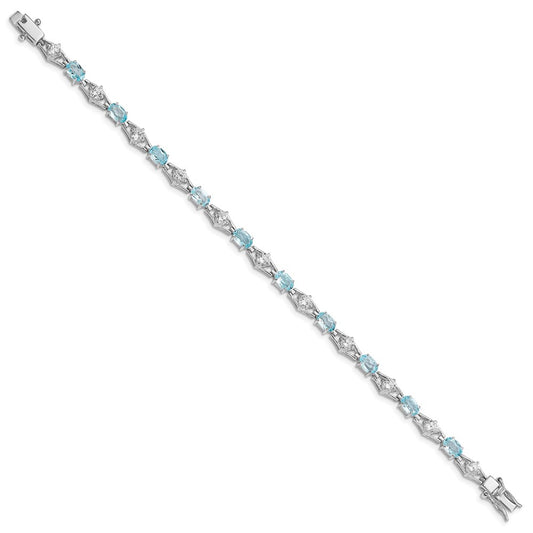 Sterling Silver Rhodium-plated Blue Topaz & CZ Bracelet QX151BT