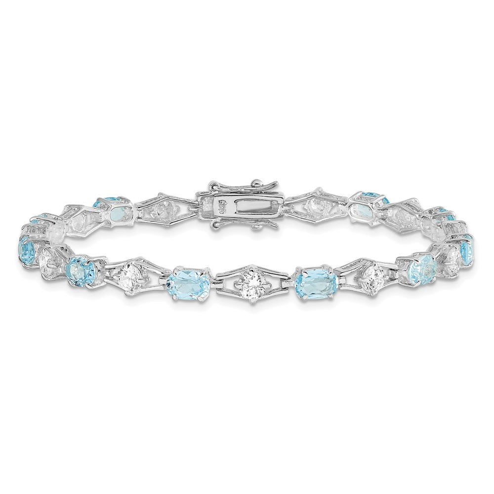 Sterling Silver Rhodium-plated Blue Topaz & CZ Bracelet QX151BT