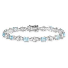 Sterling Silver Rhodium-plated Blue Topaz & CZ Bracelet QX151BT
