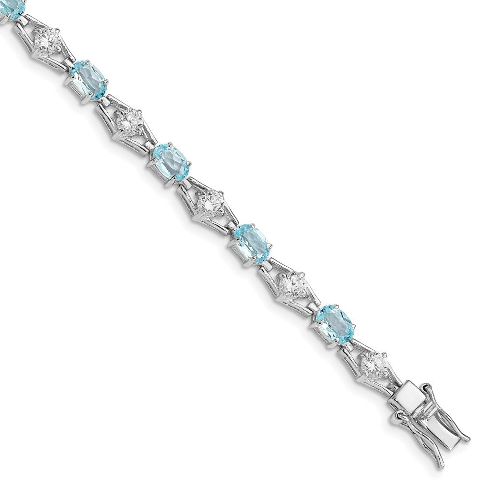 Sterling Silver Rhodium-plated Blue Topaz & CZ Bracelet QX151BT