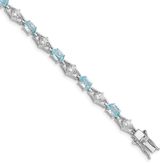 Sterling Silver Rhodium-plated Blue Topaz & CZ Bracelet QX151BT