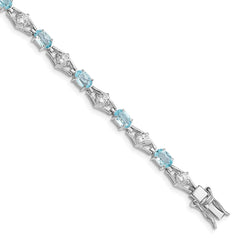 Sterling Silver Rhodium-plated Blue Topaz & CZ Bracelet QX151BT
