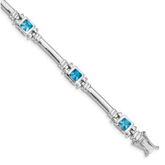 Sterling Silver Rhodium-plated Blue Topaz Bracelet QX160BT