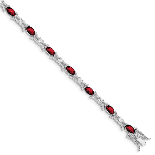 Sterling Silver Rhodium-plated Garnet and CZ Bracelet QX165GA