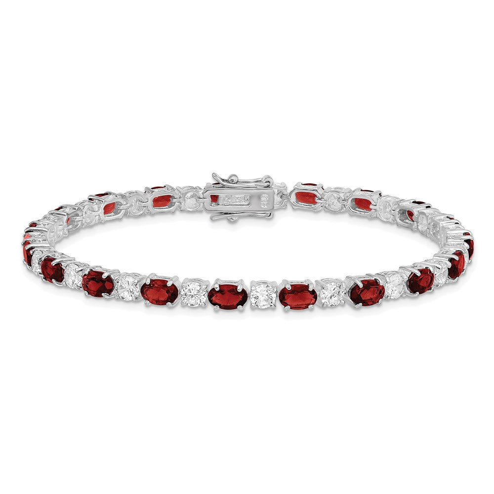 Sterling Silver Rhodium-plated Garnet and Cz Bracelet QX172GA