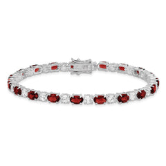 Sterling Silver Rhodium-plated Garnet and Cz Bracelet QX172GA