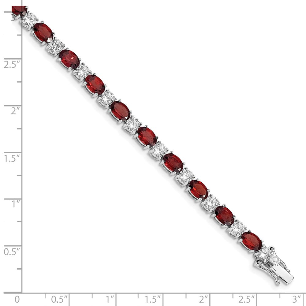 Sterling Silver Rhodium-plated Garnet and Cz Bracelet QX172GA