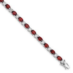 Sterling Silver Rhodium-plated Garnet and Cz Bracelet QX172GA