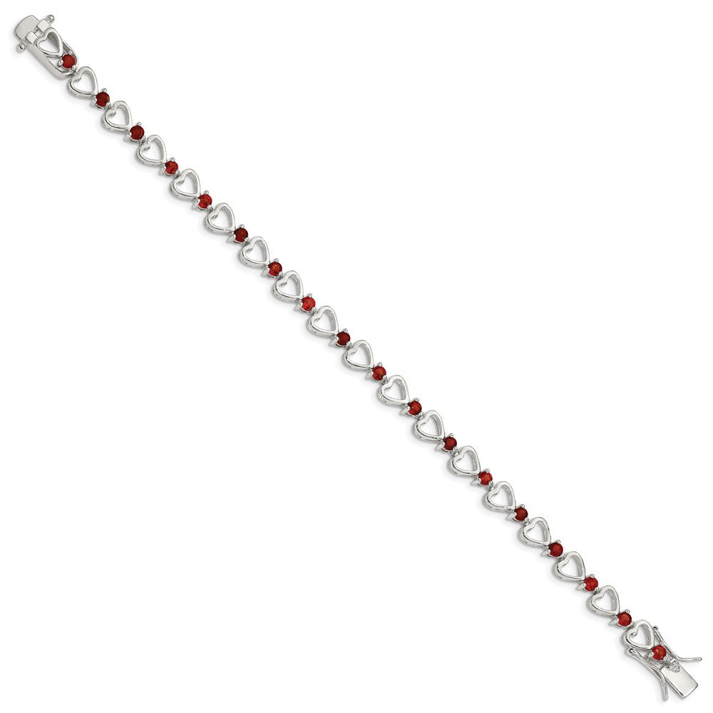 Sterling Silver Rhodium-plated Garnet Heart Bracelet QX176GA