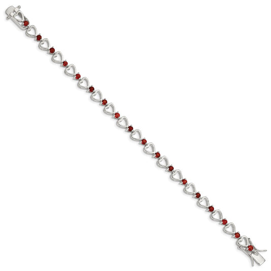Sterling Silver Rhodium-plated Garnet Heart Bracelet QX176GA