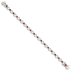 Sterling Silver Rhodium-plated Garnet Heart Bracelet QX176GA