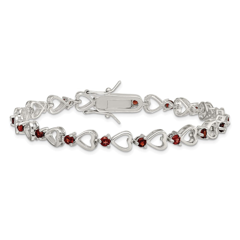 Sterling Silver Rhodium-plated Garnet Heart Bracelet QX176GA