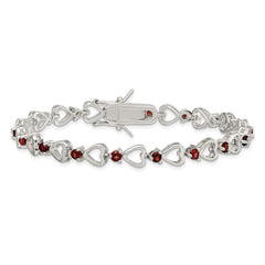 Sterling Silver Rhodium-plated Garnet Heart Bracelet QX176GA