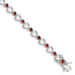Sterling Silver Rhodium-plated Garnet Heart Bracelet QX176GA