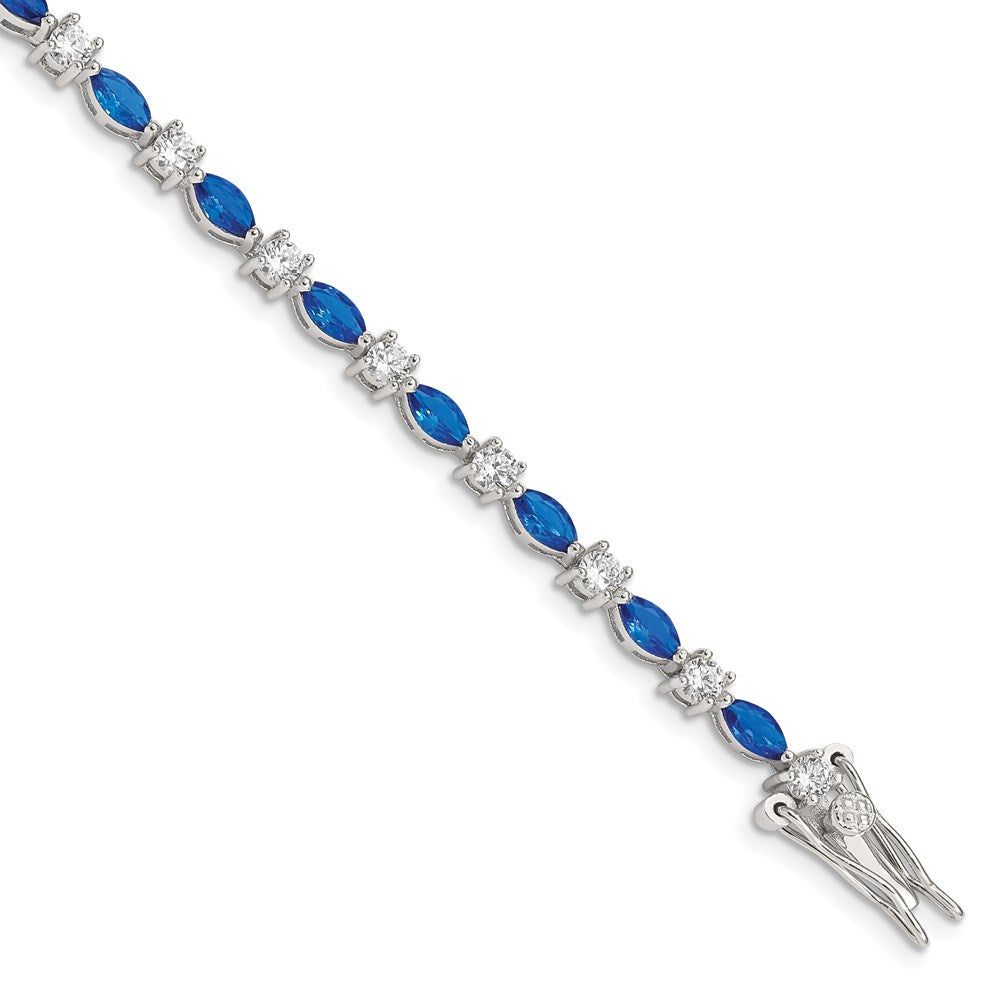 Sterling Silver Rhodium-plated Blue and Clear CZ Bracelet QX206CZ