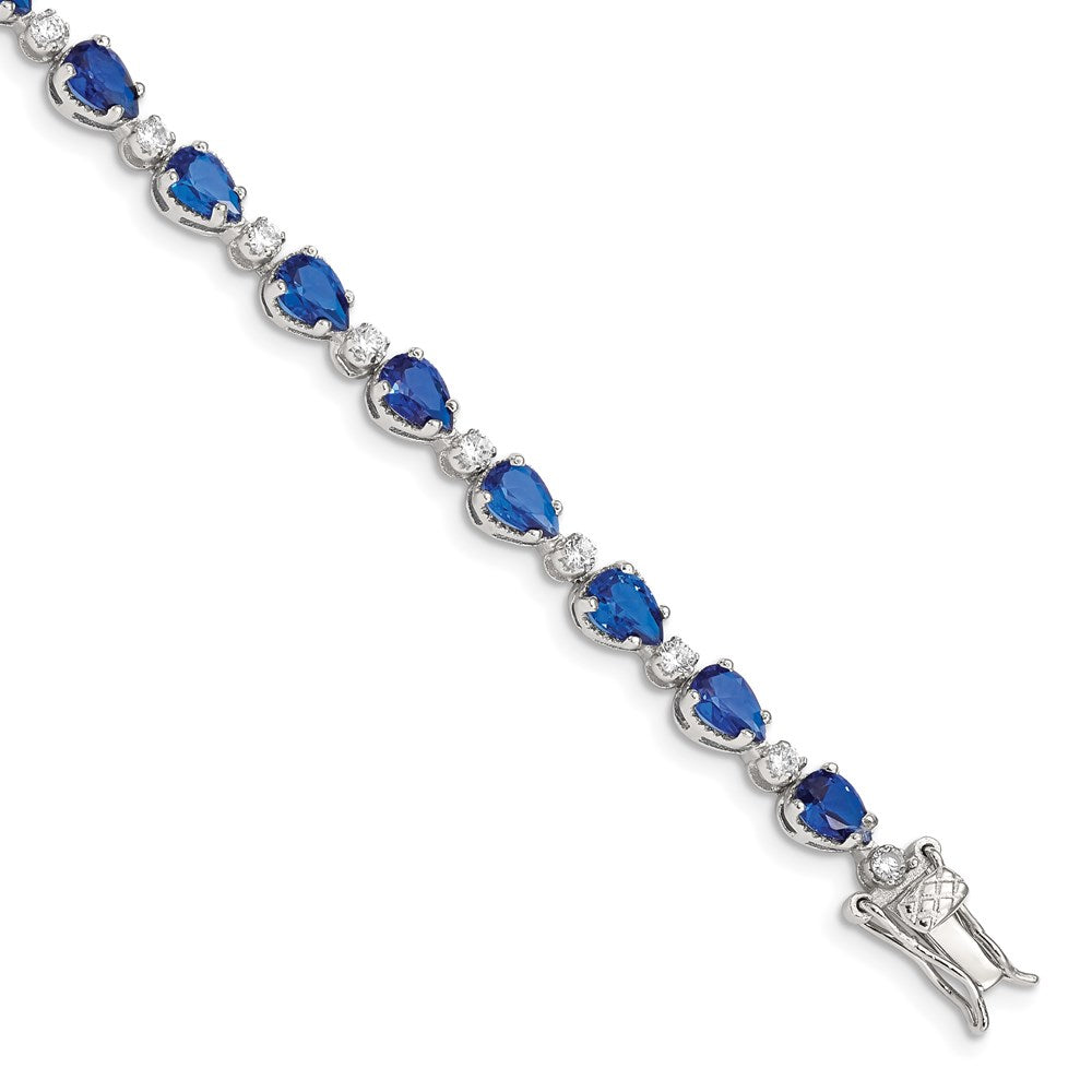 Sterling Silver Rhodium-plated Blue and Clear CZ Bracelet QX207CZ
