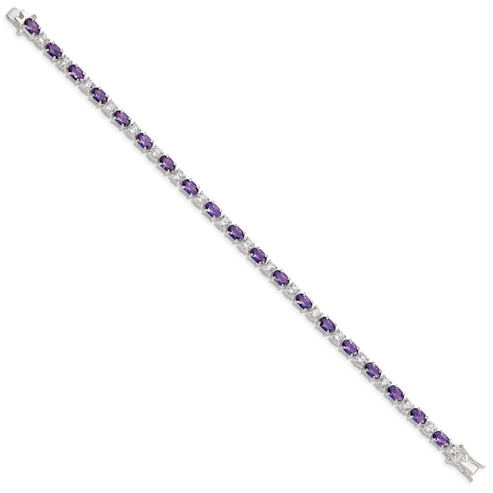 Sterling Silver Rhodium-plated Purple and Clear CZ Bracelet QX223CZ