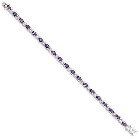 Sterling Silver Rhodium-plated Purple and Clear CZ Bracelet QX223CZ