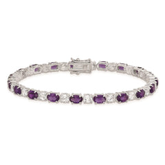 Sterling Silver Rhodium-plated Purple and Clear CZ Bracelet QX223CZ