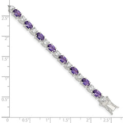 Sterling Silver Rhodium-plated Purple and Clear CZ Bracelet QX223CZ