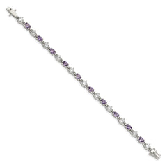 Sterling Silver Rhodium-plated Purple and Clear CZ Bracelet QX224CZ