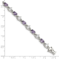 Sterling Silver Rhodium-plated Purple and Clear CZ Bracelet QX224CZ
