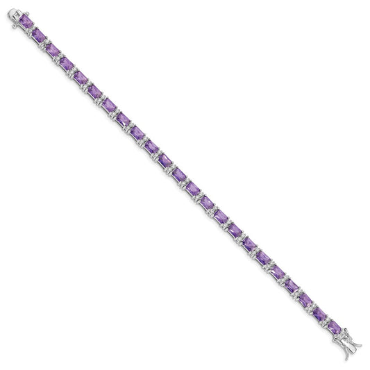 Sterling Silver Rhodium-plated Purple and Clear CZ Bracelet QX225CZ