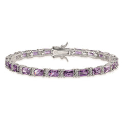 Sterling Silver Rhodium-plated Purple and Clear CZ Bracelet QX225CZ
