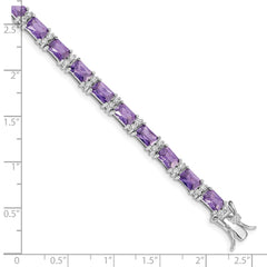 Sterling Silver Rhodium-plated Purple and Clear CZ Bracelet QX225CZ