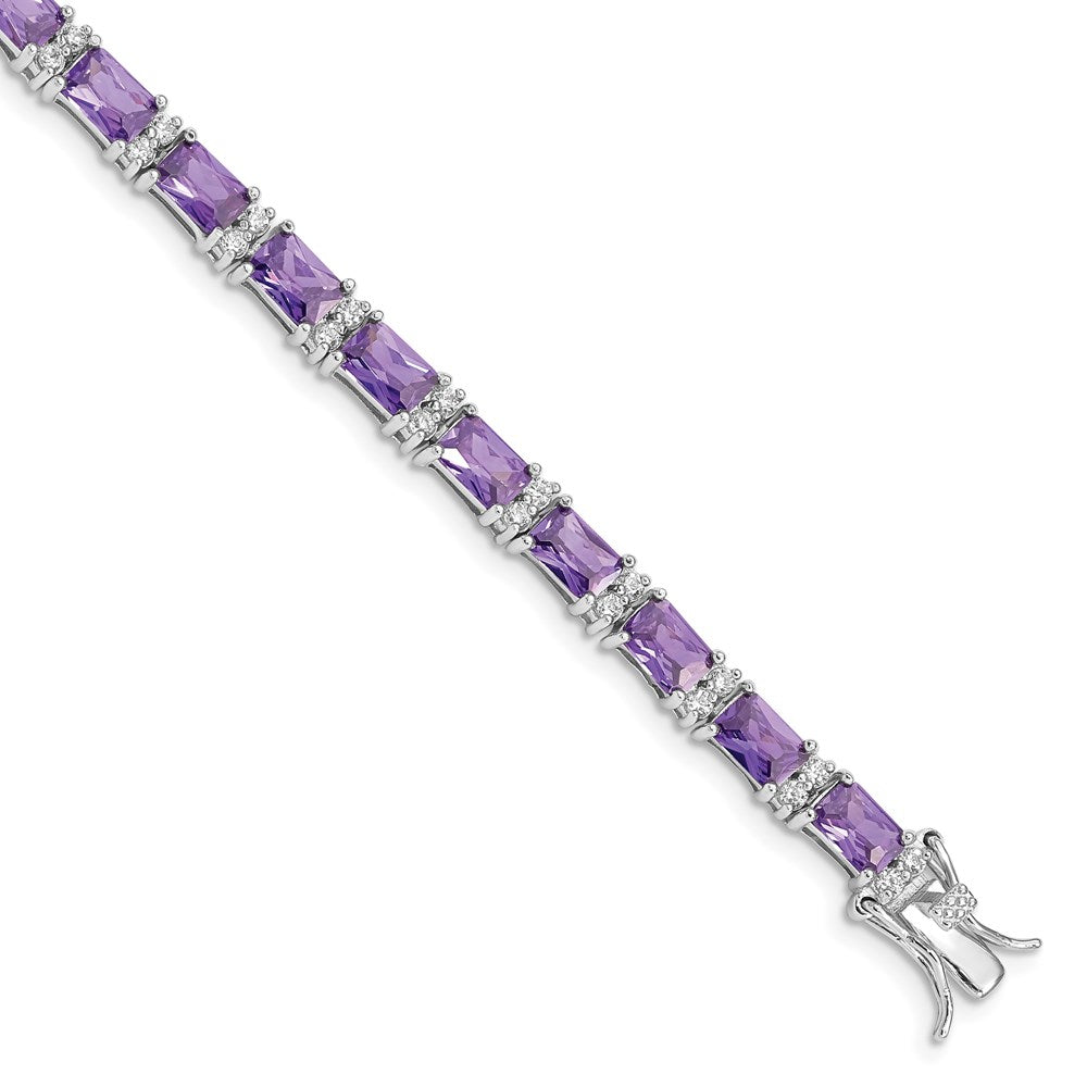 Sterling Silver Rhodium-plated Purple and Clear CZ Bracelet QX225CZ