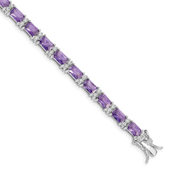 Sterling Silver Rhodium-plated Purple and Clear CZ Bracelet QX225CZ
