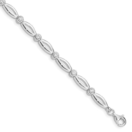 Sterling Silver Rhodium-plated 7inch Polished Fancy CZ Bracelet QX284CZ